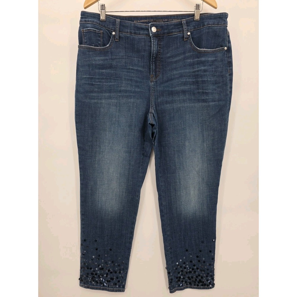 Chico's So Slimming Girlfriend Slim Leg Ankle Jeans 16R 3R Sequin Hem